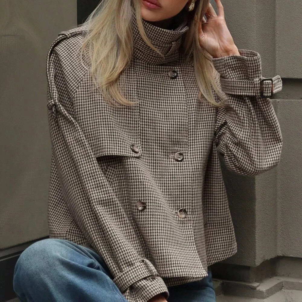 Khaki Chic Women's Loose Houndstooth Jacket